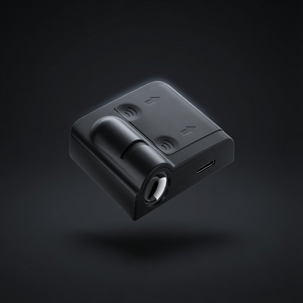 Wireless car door welcome projector casting light onto the ground