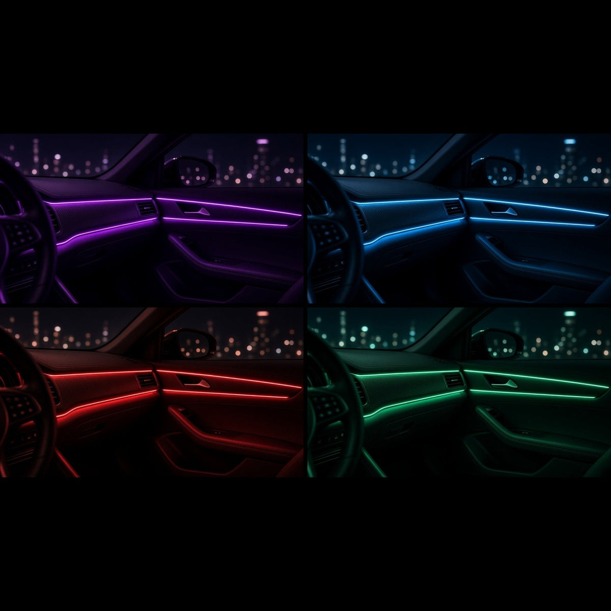 Fiber optic ambient light kit shown in several colours