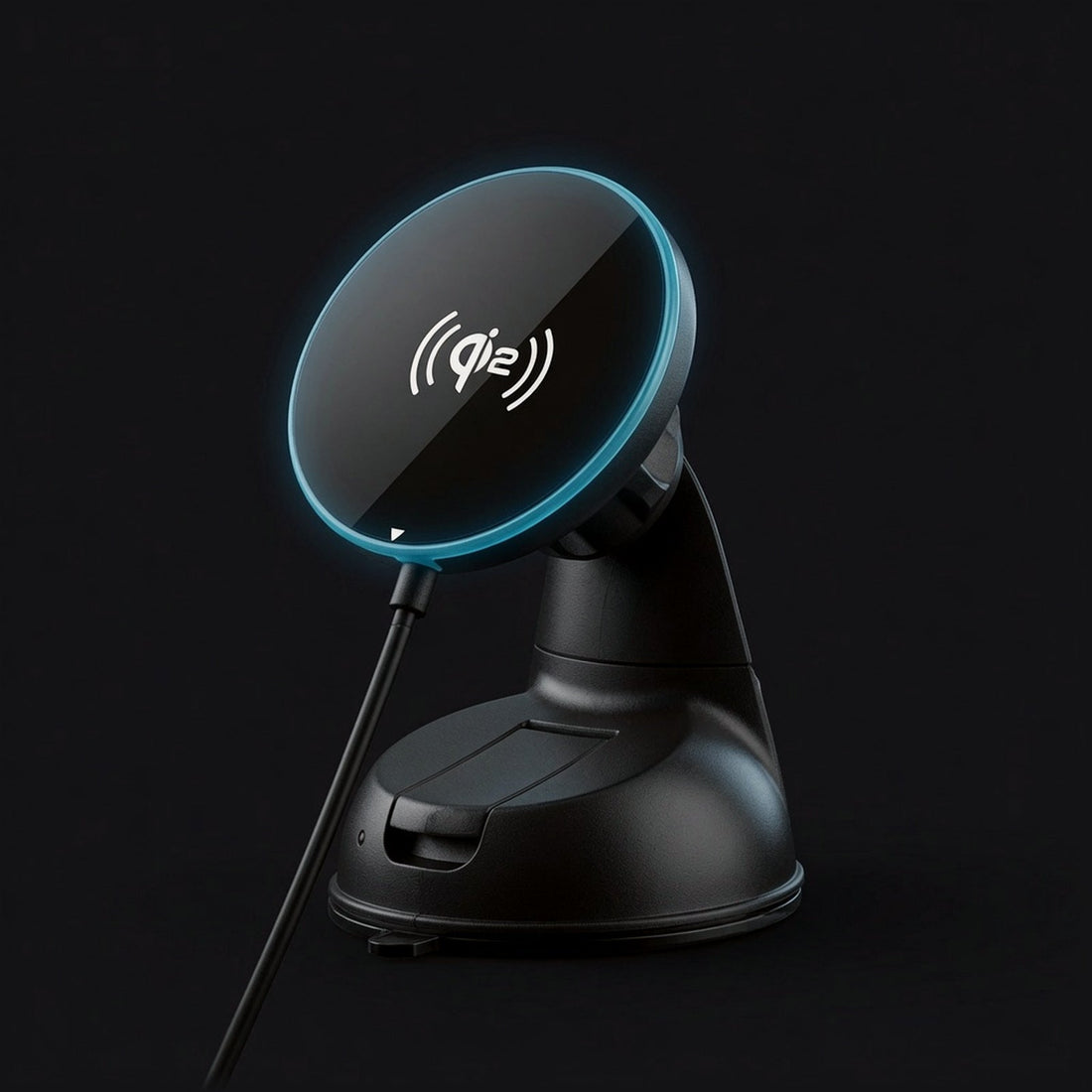 MagCharge wireless charging car phone mount holding a phone on a dashboard