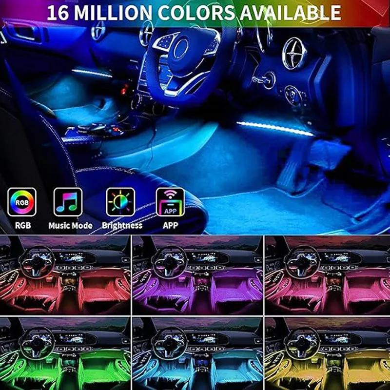 GlowRide LED strips lighting a car dashboard and footwells