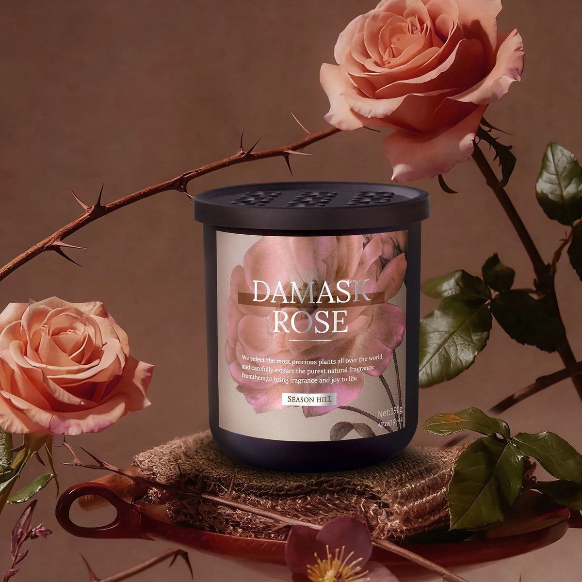 Retro floral solid balm car air freshener, rose scent tin