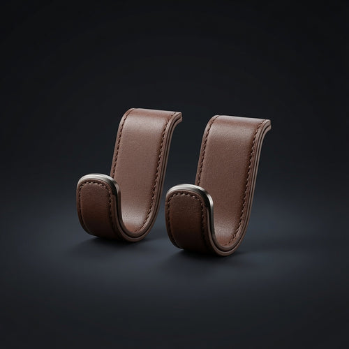 Car seat back hooks for bags and purses, leather wrapped pair