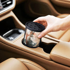 Solid balm air freshener placed in a car cup holder