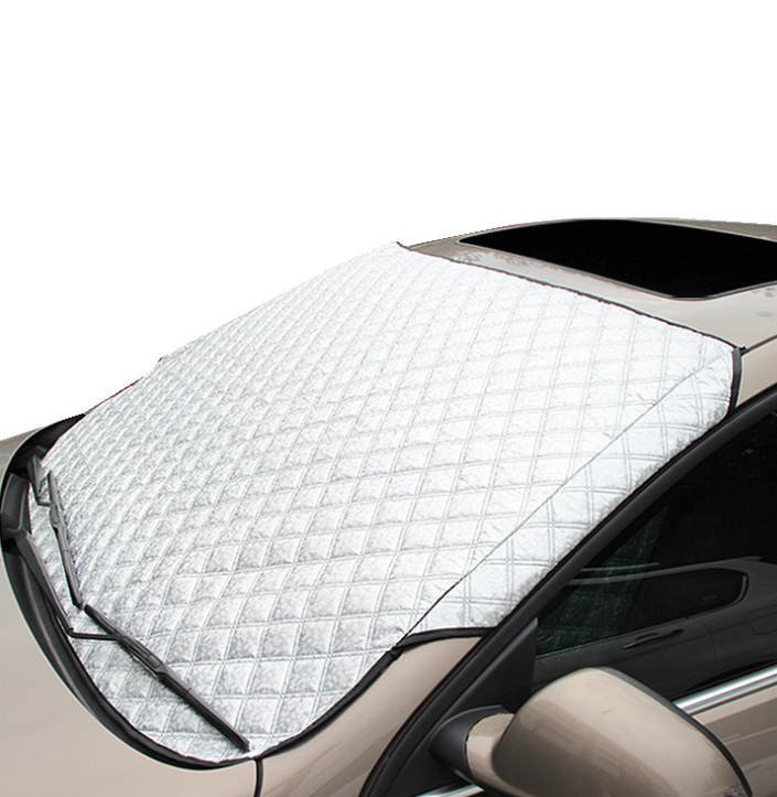 Car windshield snow cover fitted over a car windscreen against ice and frost