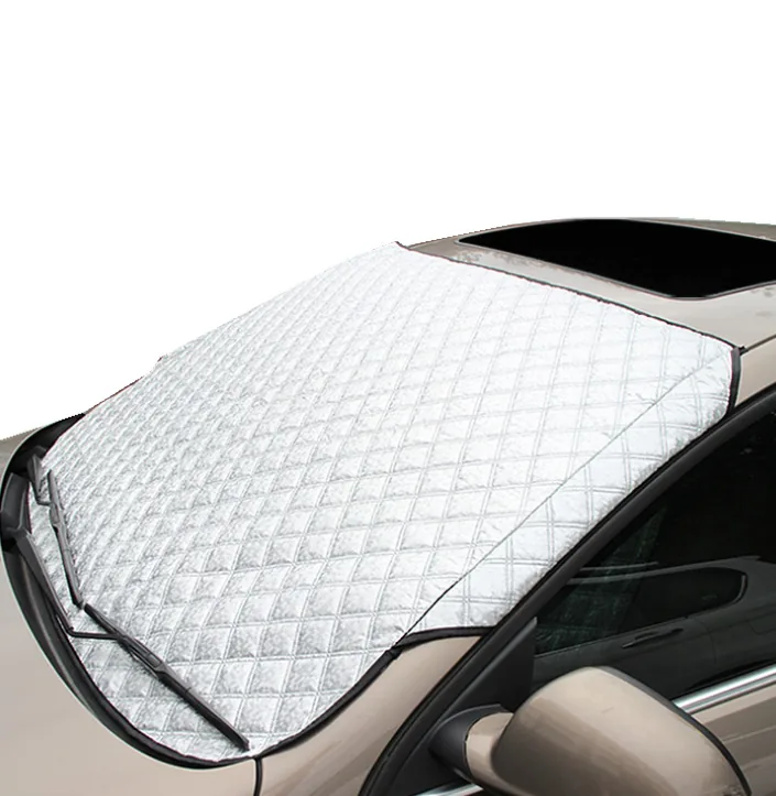 Car windshield snow cover fitted over a car windscreen against ice and frost