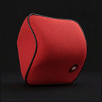 Red memory foam car neck pillow studio close-up