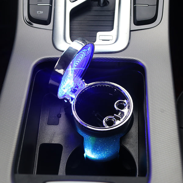 Car Ashtray with LED Light Ring – Sealed Lid, Cup Holder Size