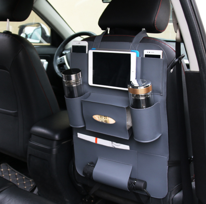 CaddyLux leather seat organizer in grey