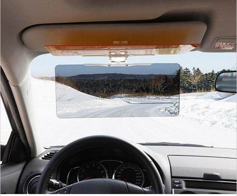 Anti-glare car sun visor for night driving, shown folded away