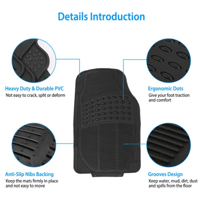 Full four-piece rubber floor mat set laid out