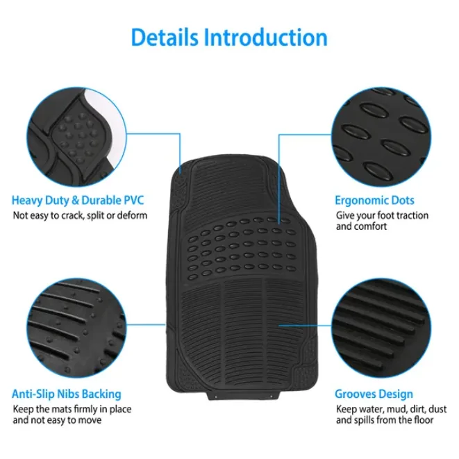 Full four-piece rubber floor mat set laid out