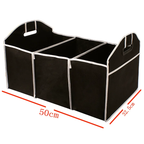 Collapsible trunk organizer holding groceries in a car boot