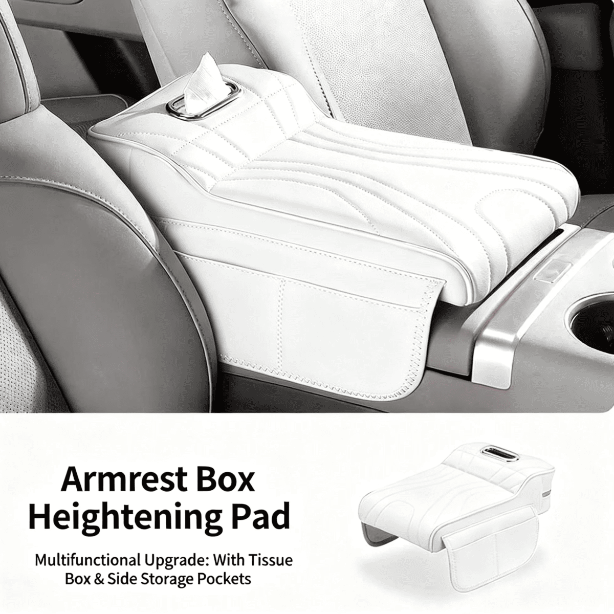 Car console armrest cover with built-in tissue box and cup holders