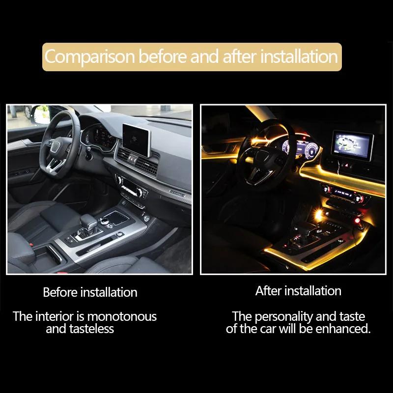Car interior before and after the fibre optic ambient light is fitted