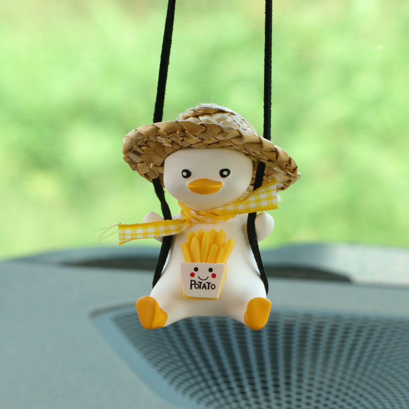 SwingDuck rearview mirror charm — yellow duck with french fries