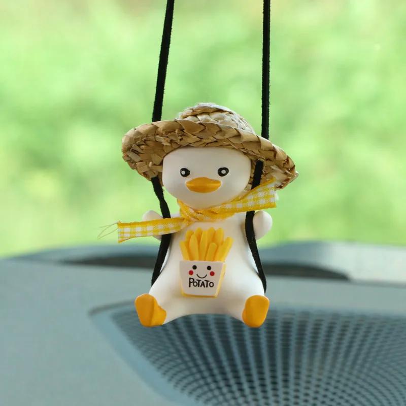 SwingDuck rearview mirror charm — yellow duck with french fries