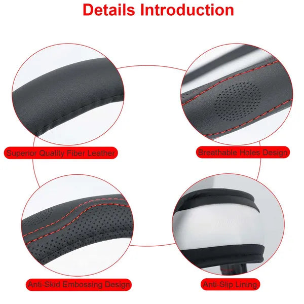 Fiber Leather Steering Wheel Cover — 14.5"–15"