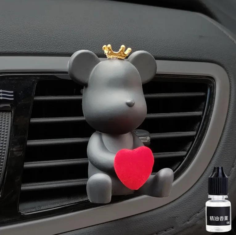 VentBear air outlet fragrance clip — black bear holding a heart