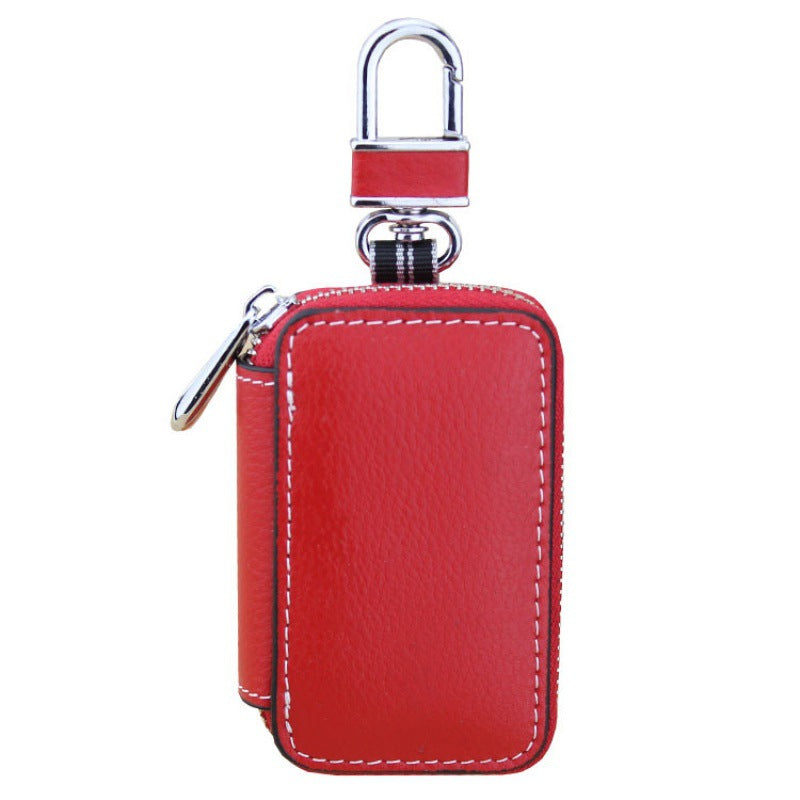 Cowhide leather car key bag in red