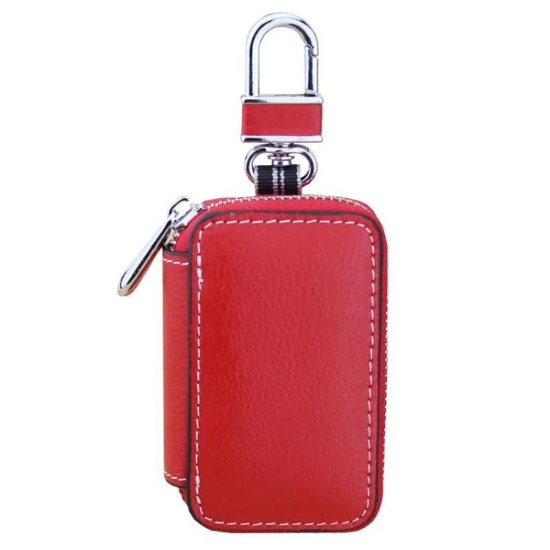 Cowhide leather car key bag in red
