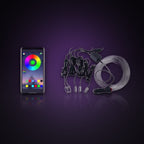 Fiber optic ambient lighting kit contents: 4 m fiber cable, light modules, 12V plug and the phone app colour picker
