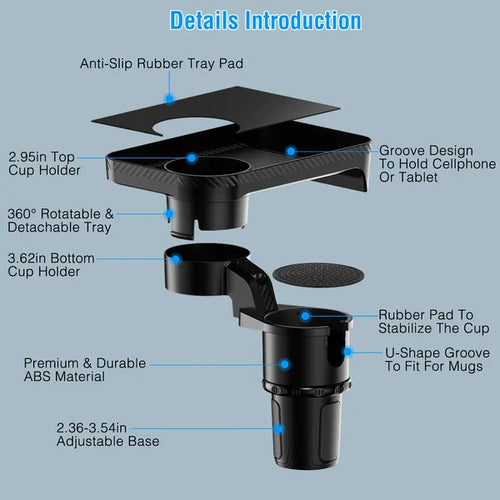 360° Rotating Cup Holder Tray & Bottle Expander