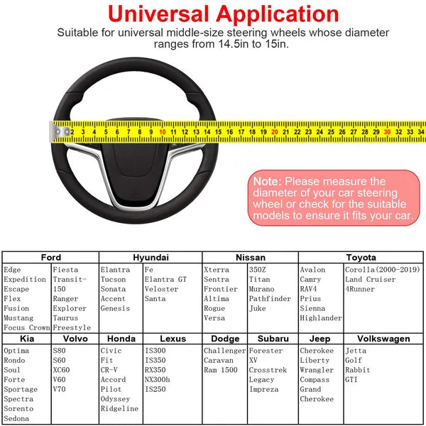 Fiber Leather Steering Wheel Cover — 14.5"–15"