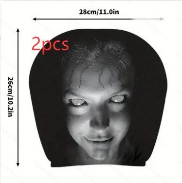 Creepy white face car headrest cover, pack of two