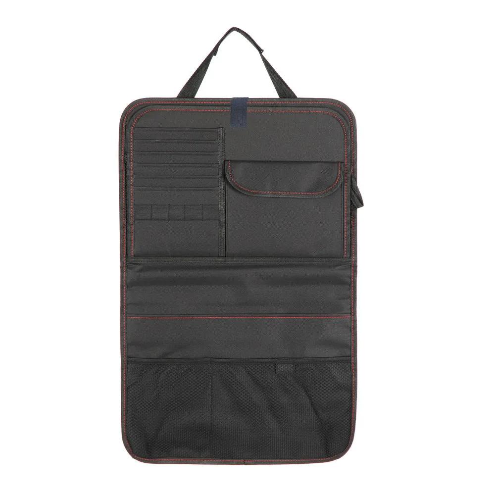 Seat back organizer with its fold-out table down