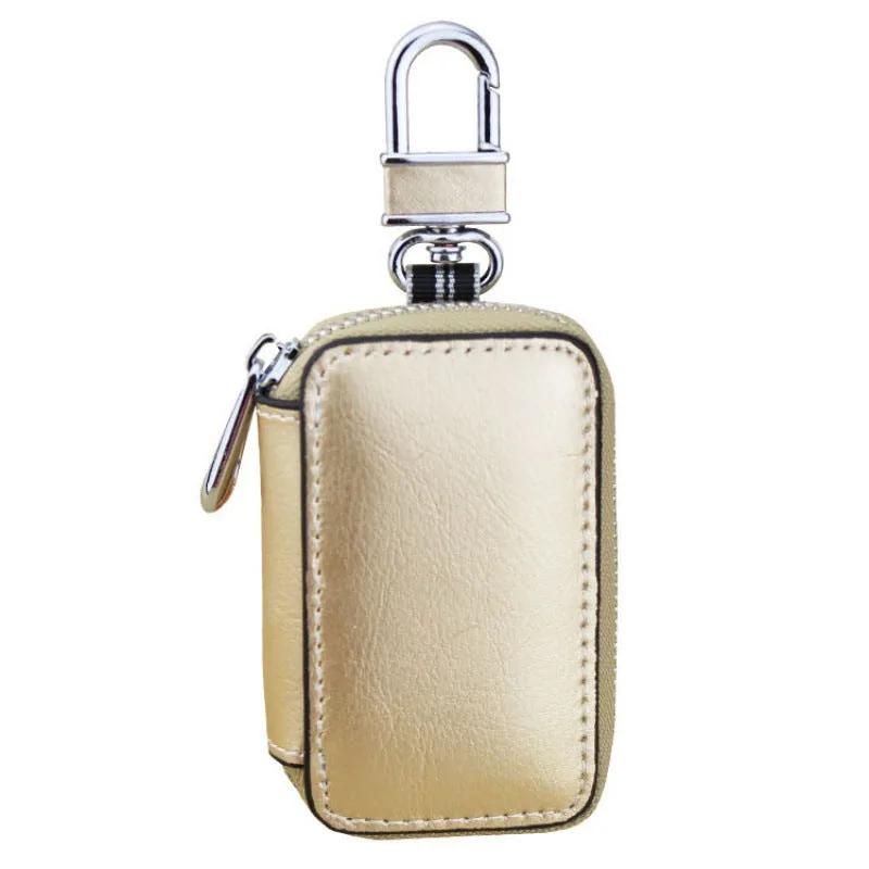 Cowhide leather car key bag in gold