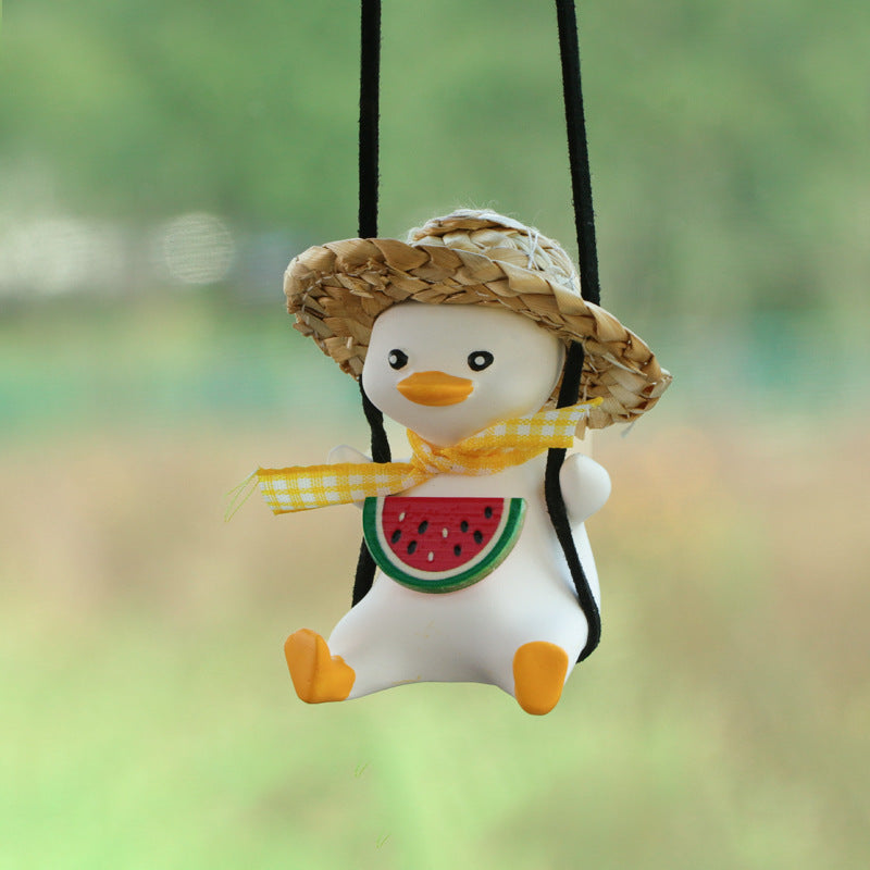 SwingDuck rearview mirror charm — yellow duck with watermelon