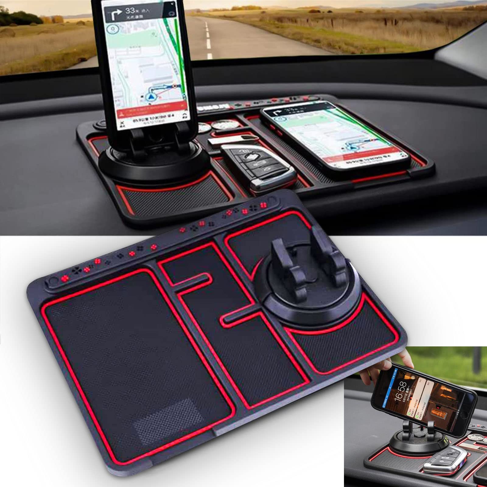 Non-slip dash mat with parking card