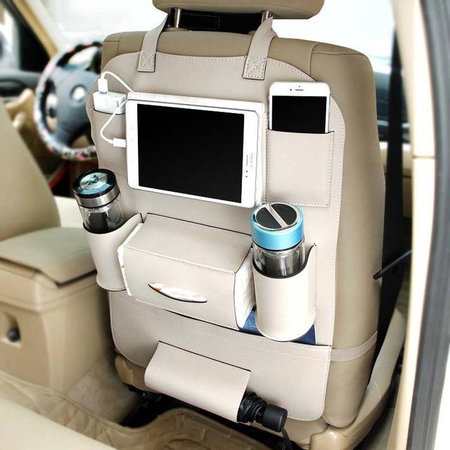 CaddyLux leather seat organizer in beige