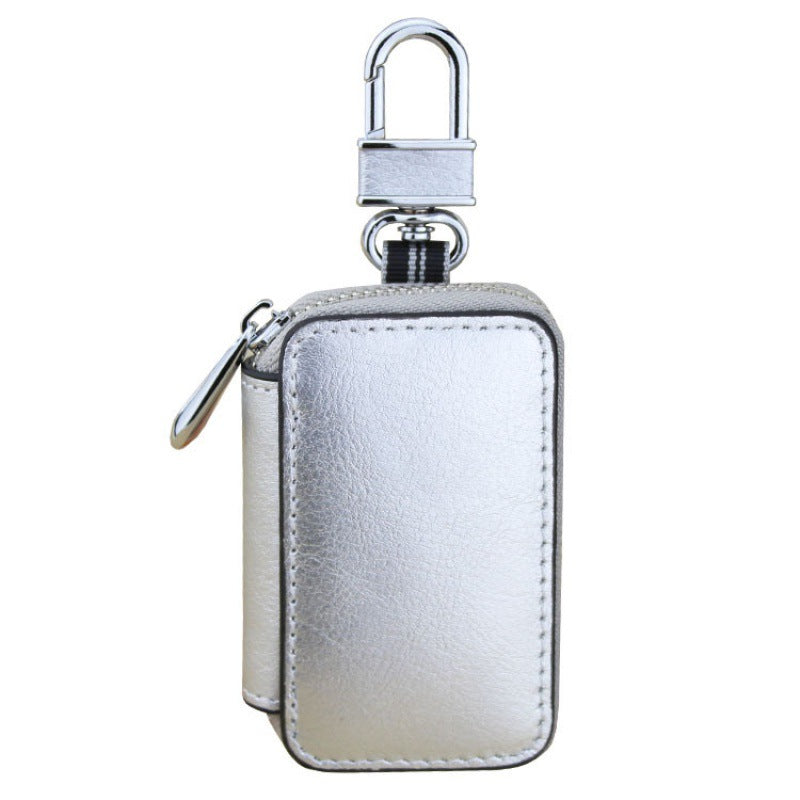 Cowhide leather car key bag in silver