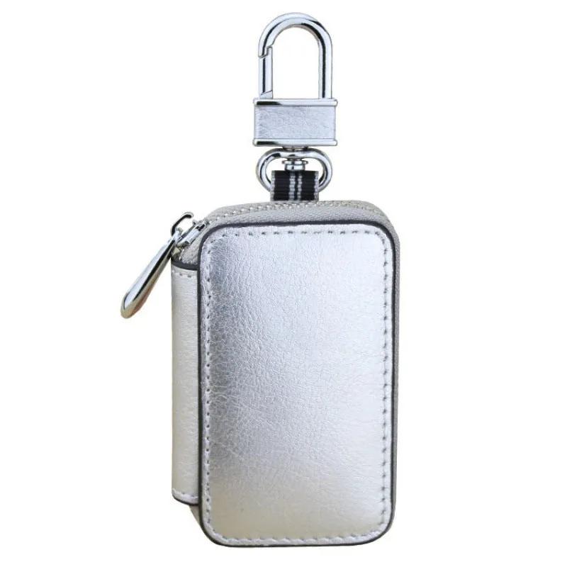 Cowhide leather car key bag in silver