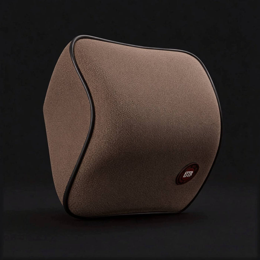 Coffee brown memory foam car neck pillow studio close-up