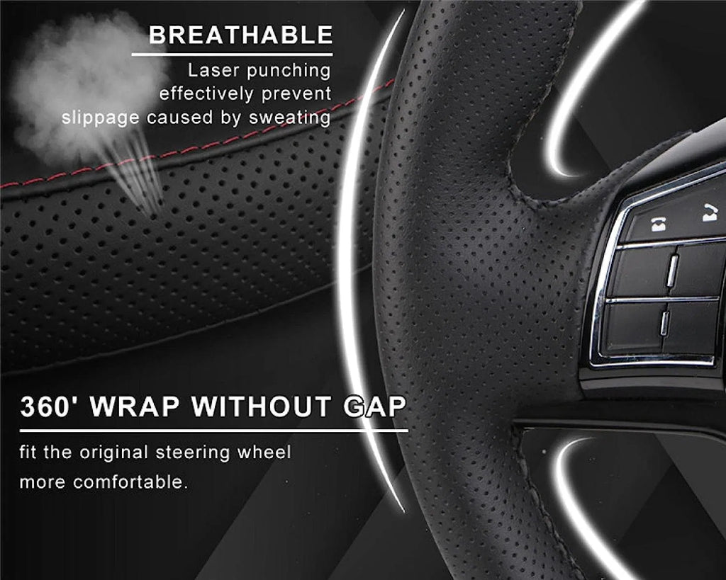 Steering wheel cover kit contents including needle and waxed thread