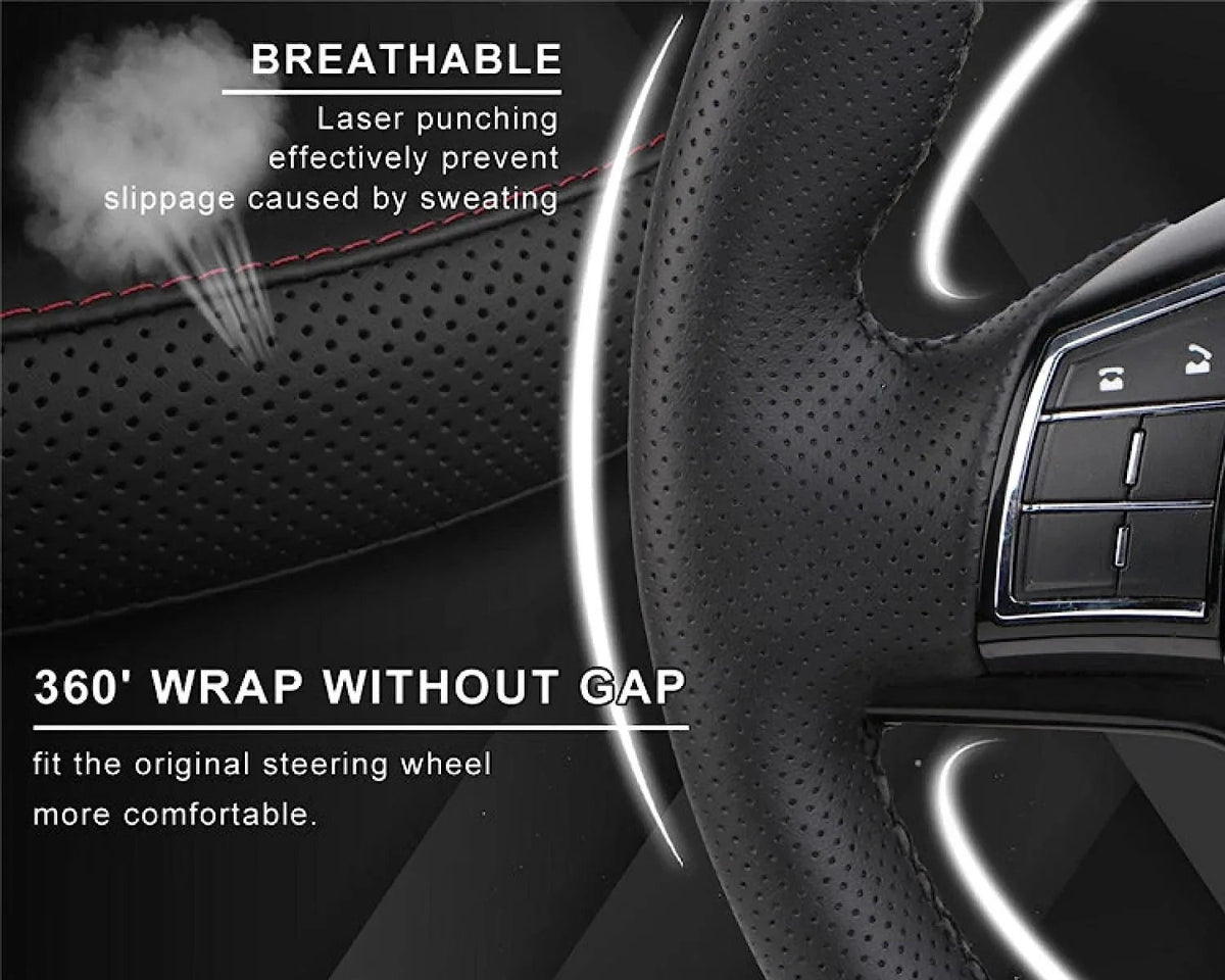 Steering wheel cover kit contents including needle and waxed thread