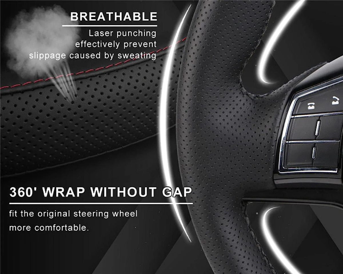 Steering wheel cover kit contents including needle and waxed thread