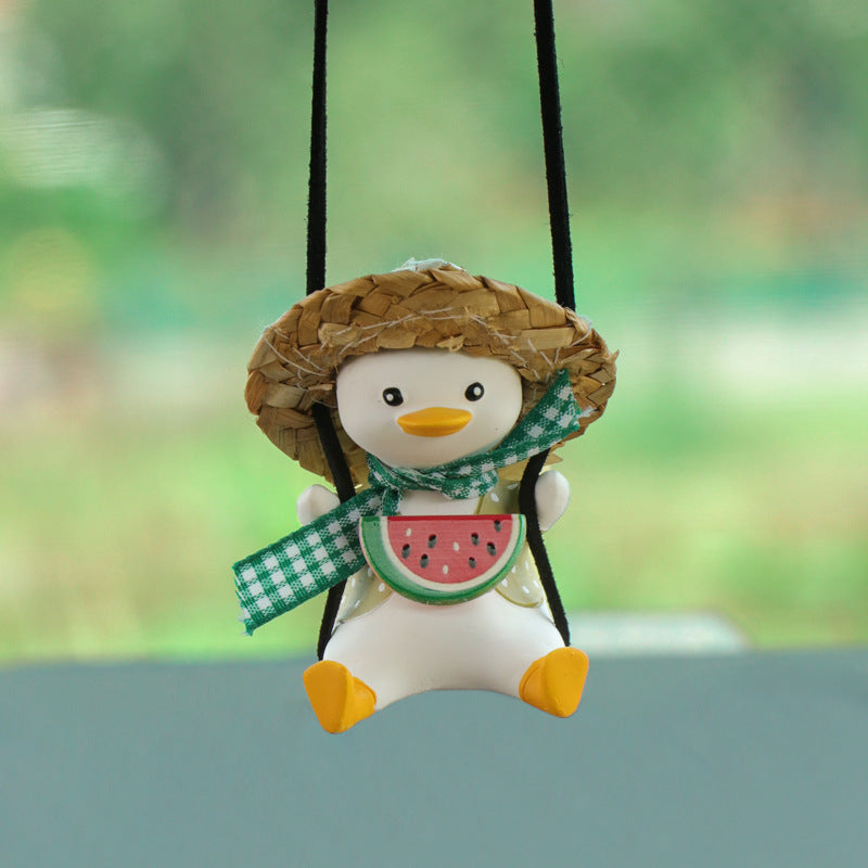 SwingDuck rearview mirror charm — green duck with watermelon