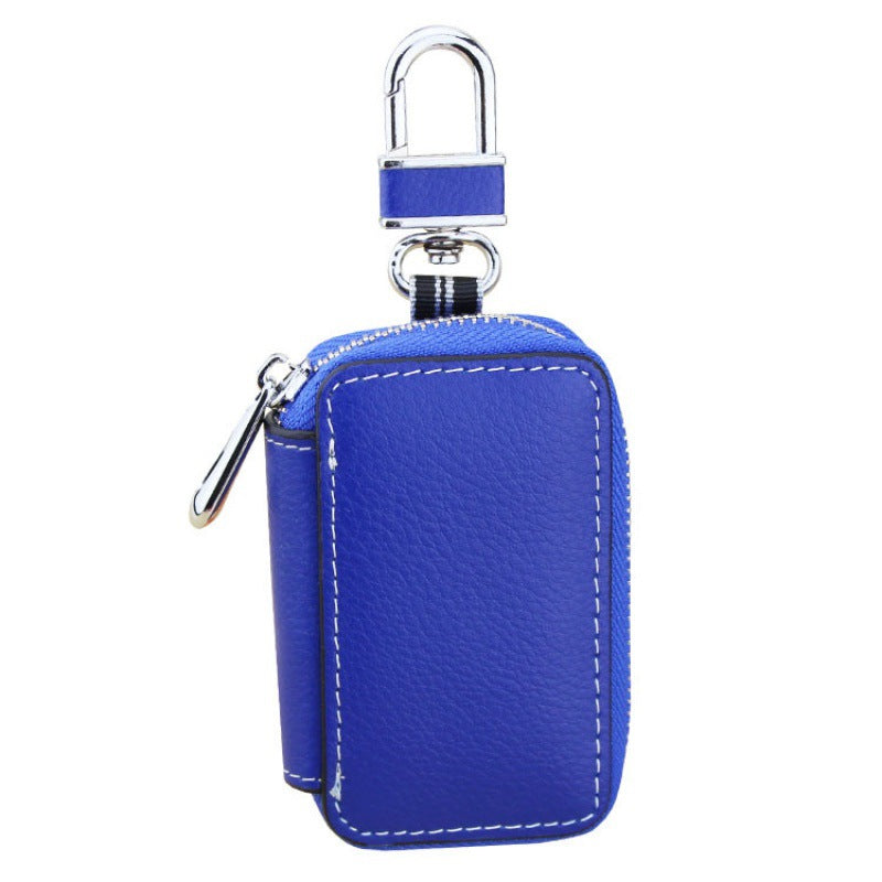 Cowhide leather car key bag in blue