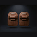 SeatCaddy fold-flat leather seat back organizer, pair in mocha brown