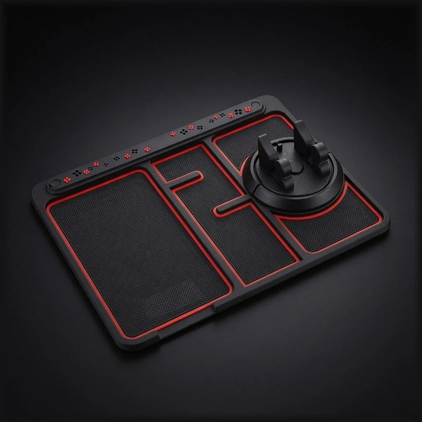Non-slip mat holding a phone on a car dashboard