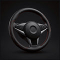 Fiber leather steering wheel cover with red stitching