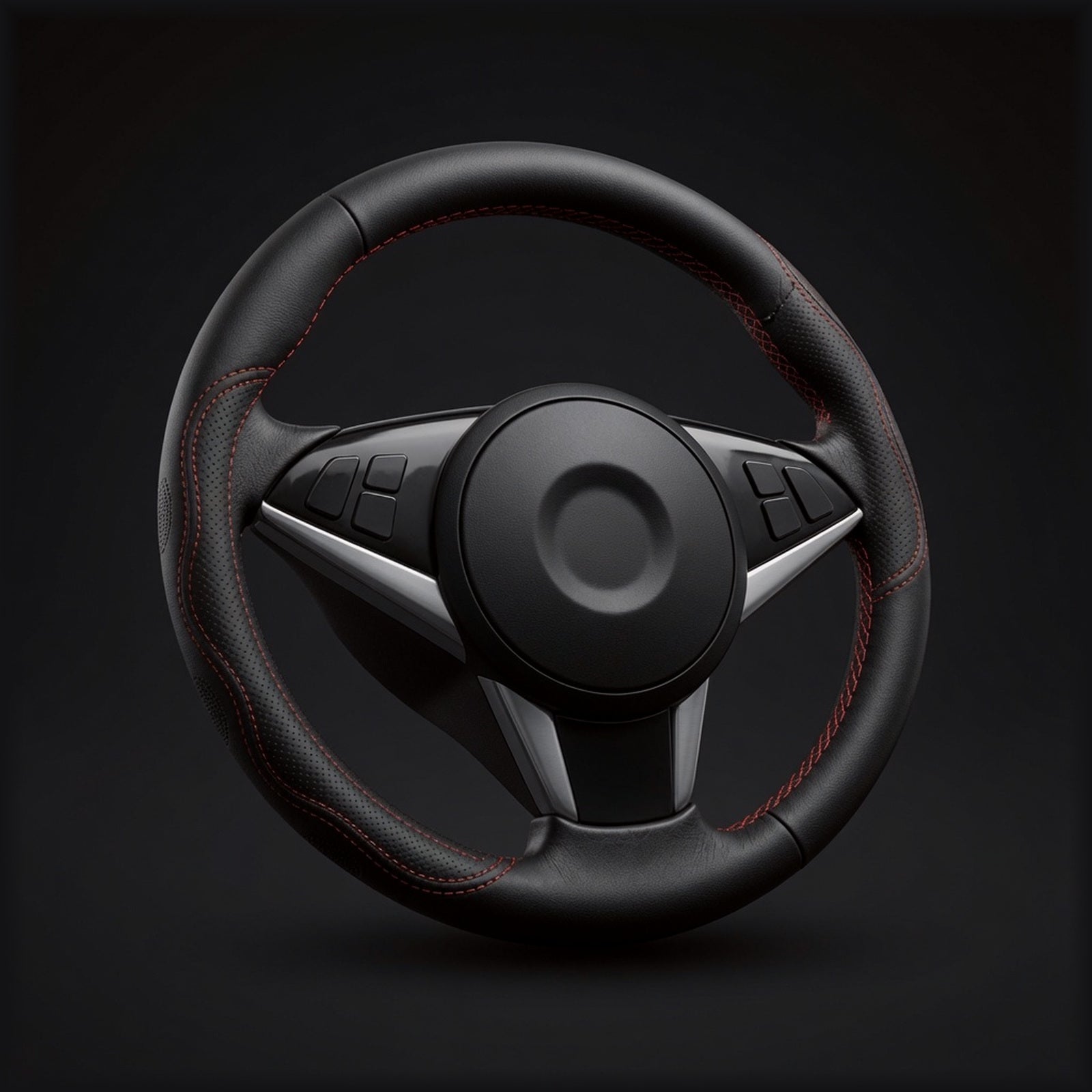 Fiber leather steering wheel cover with red stitching