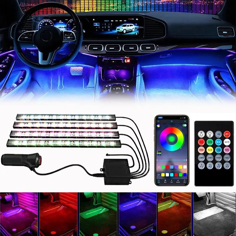 GlowRide RGB interior LED strip kit installed in a car footwell