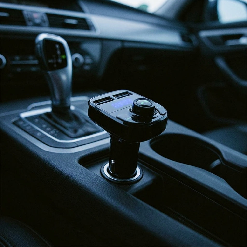 Bluetooth car FM transmitter with dual USB charger in a 12V socket
