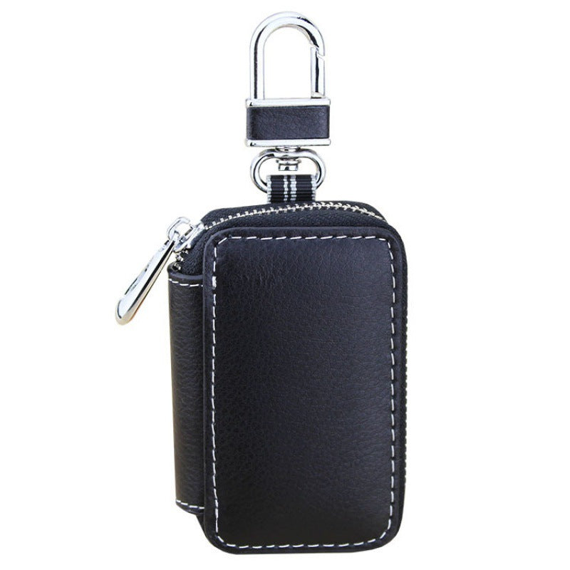 Cowhide leather car key bag in black