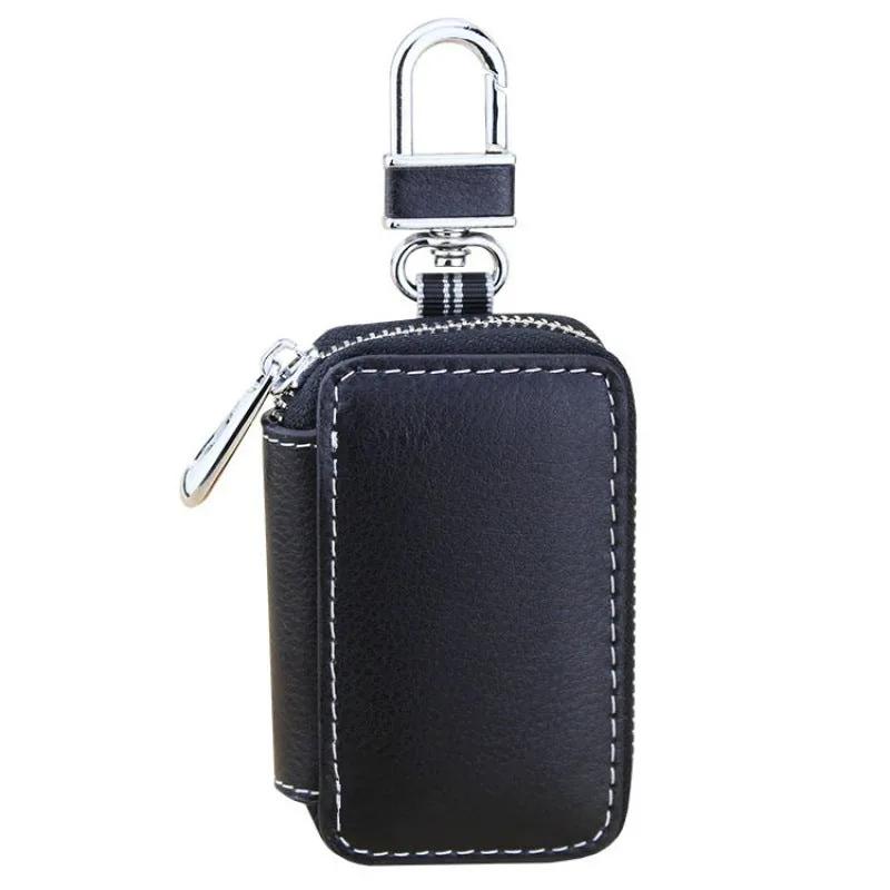 Cowhide leather car key bag in black