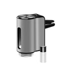 Smart car diffuser in silver, with one essential oil bottle